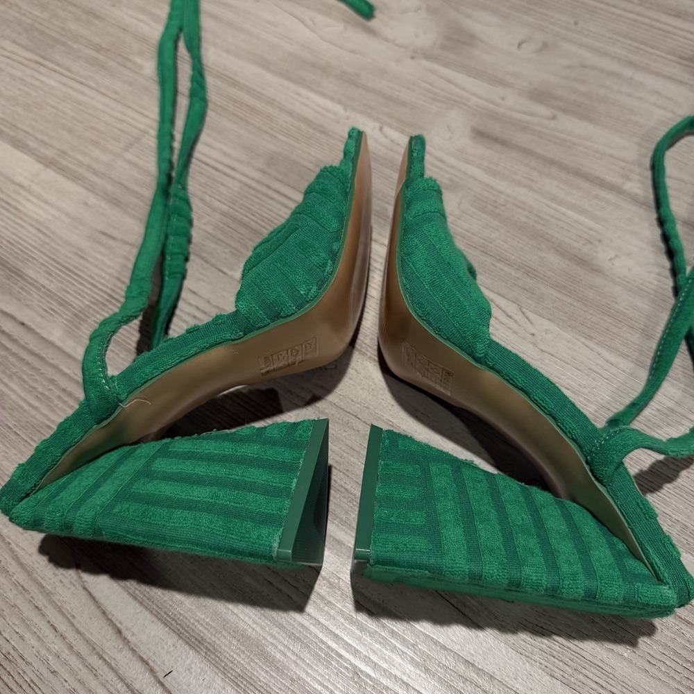 Public Desire ASOS Green Mojito Towelling Wrap Block Heel Strap Sandals US 6 NEW - Picture 5 of 16